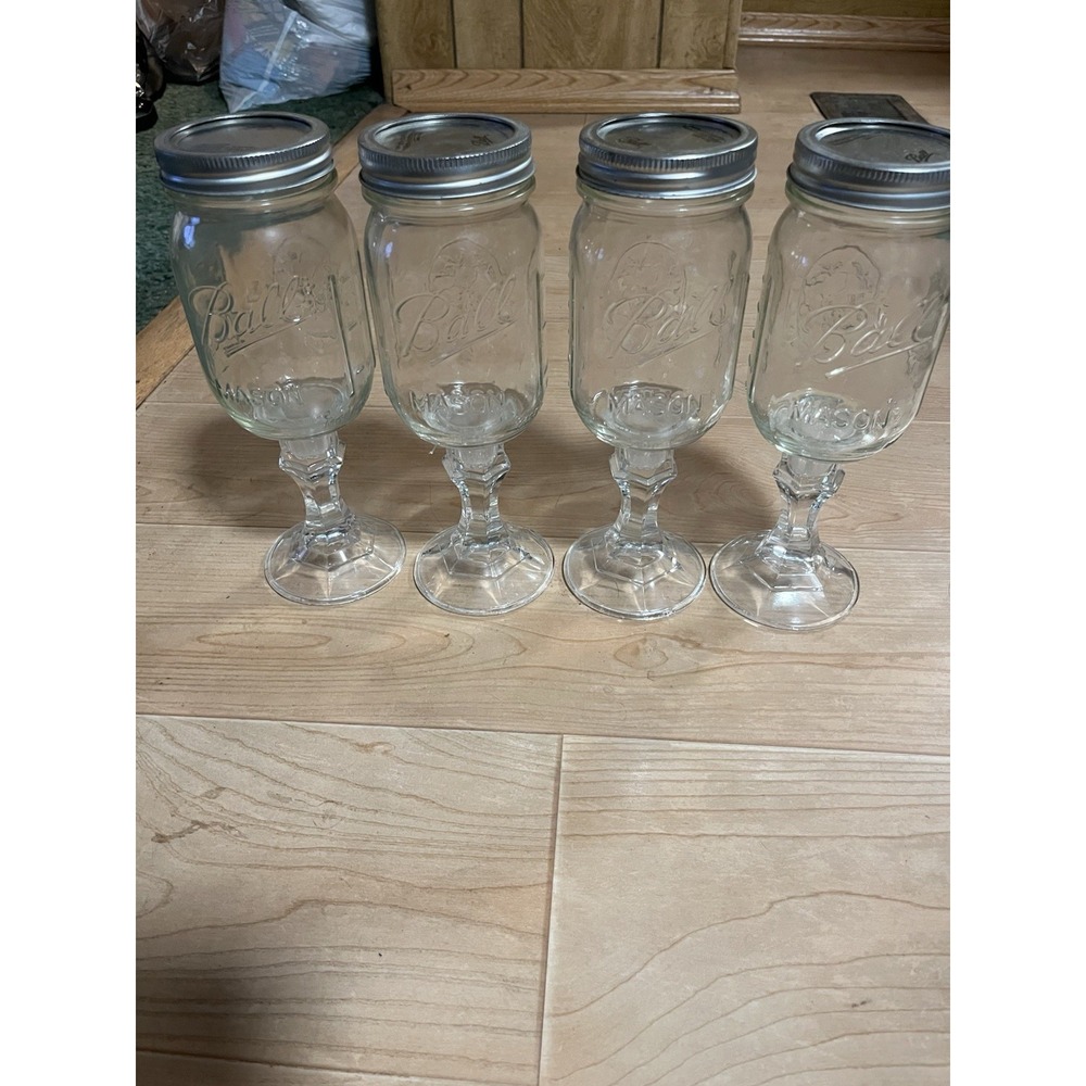 BALL MASON JAR~SET OF 4~WINE GLASSES STEM PEDESTAL~JOKE/GAG~COLLECTORS~VNC. - Picture 6 of 9